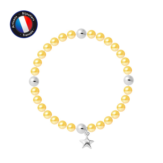 PERLINEA - Bracelet Porte Bonheur - Perle d'Eau Douce - Ronde 5-6 mm Gold