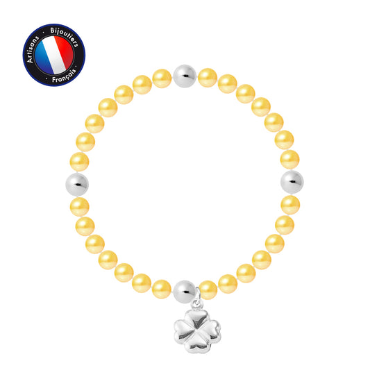 PERLINEA - Bracelet Porte Bonheur - Perle d'Eau Douce - Ronde 5-6 mm Gold