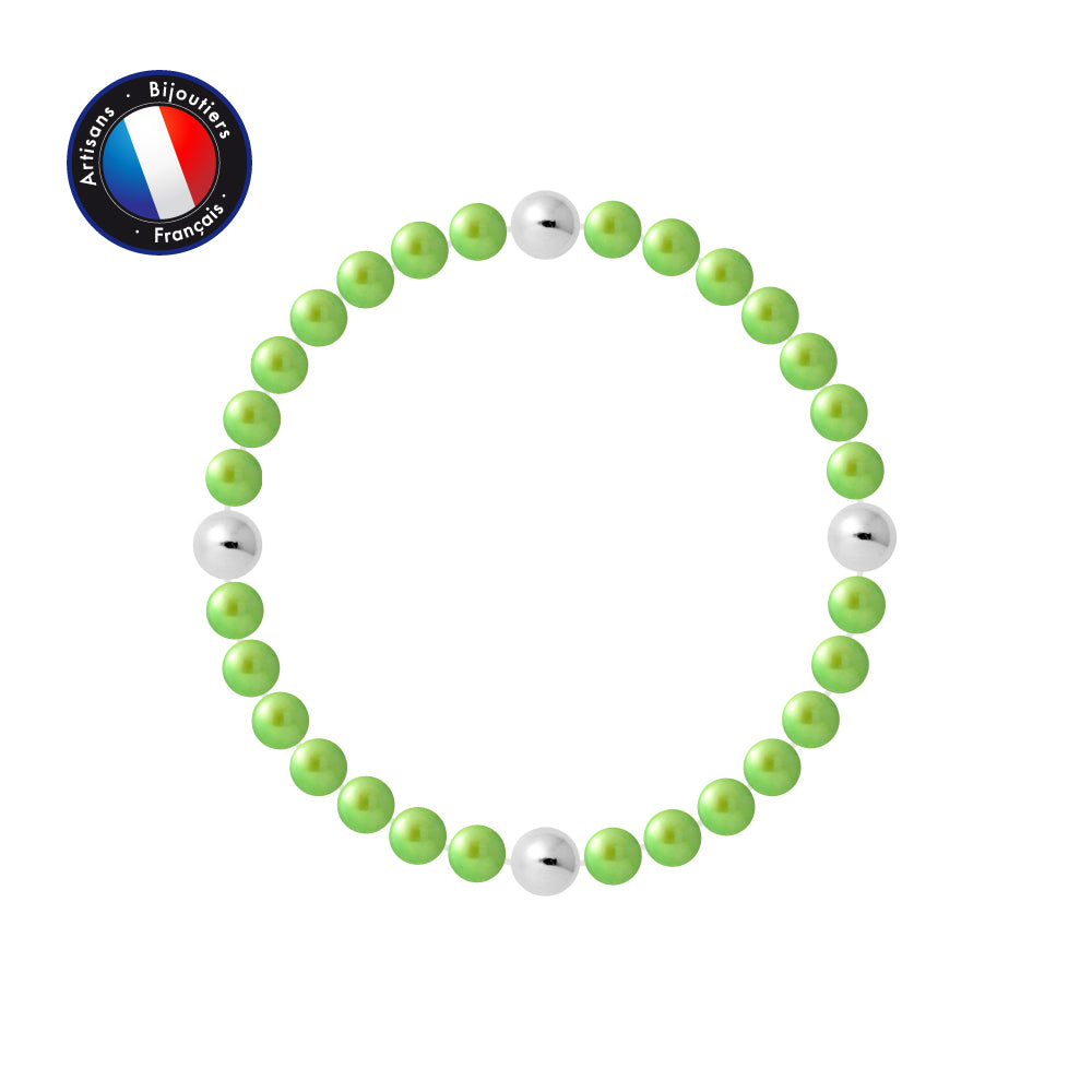 PERLINEA - Bracelet Porte Bonheur - Perle d'Eau Douce - Ronde 5-6 mm Vert Tonic