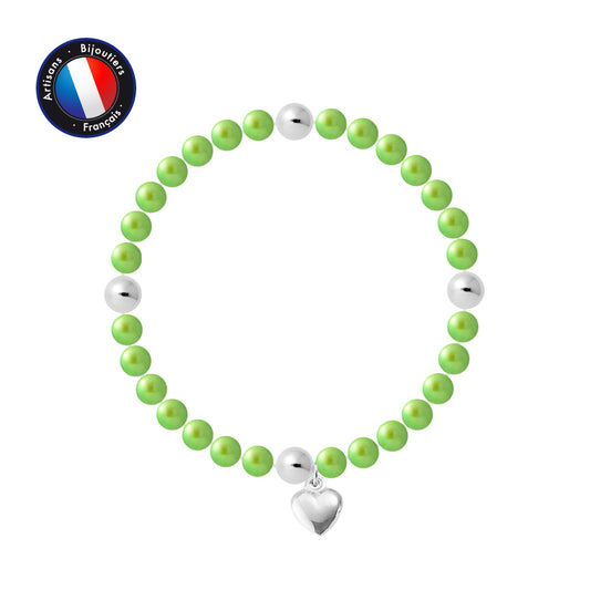 PERLINEA - Bracelet Porte Bonheur - Perle d'Eau Douce - Ronde 5-6 mm Vert Tonic