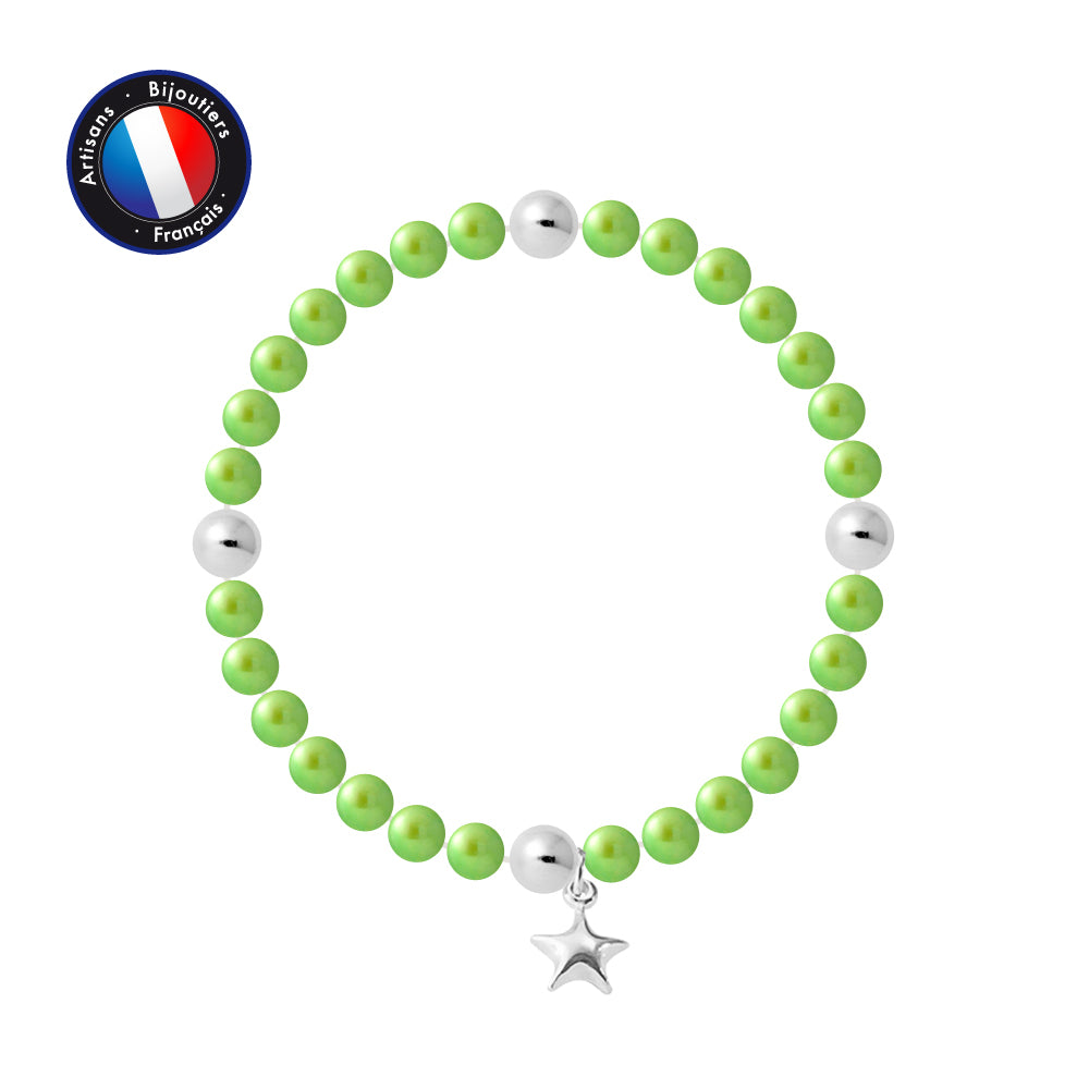 PERLINEA - Bracelet Porte Bonheur - Perle d'Eau Douce - Ronde 5-6 mm Vert Tonic