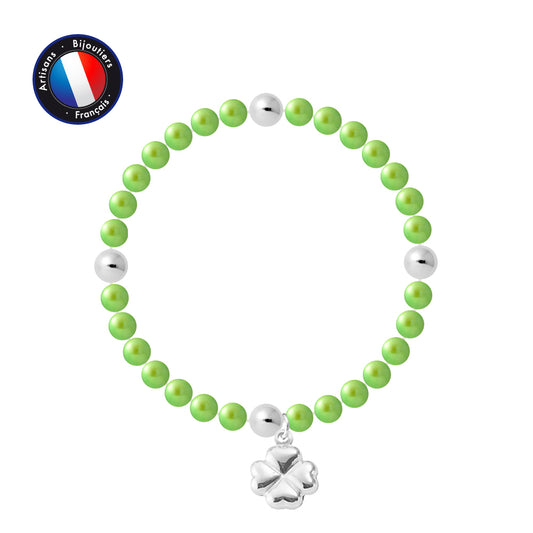 PERLINEA - Bracelet Porte Bonheur - Perle d'Eau Douce - Ronde 5-6 mm Vert Tonic