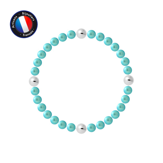 PERLINEA - Bracelet Porte Bonheur - Perle d'Eau Douce - Ronde 5-6 mm Bleu Turquoise