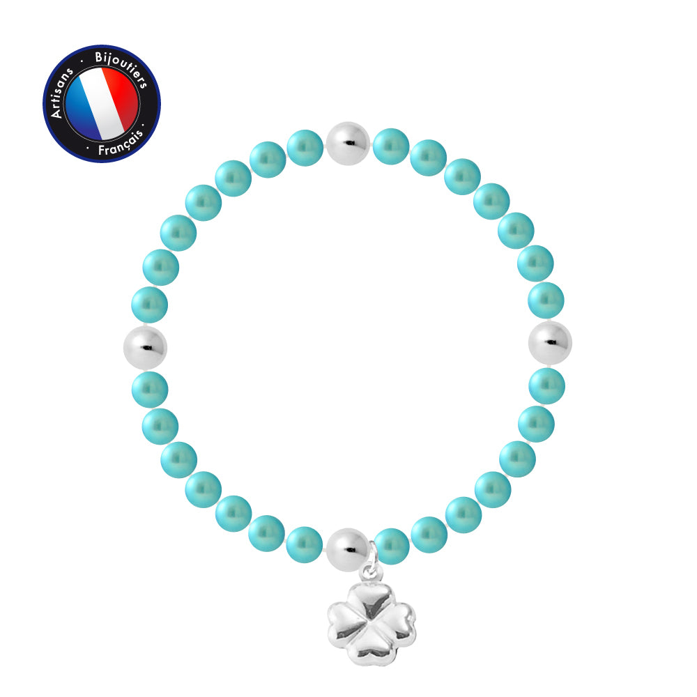 PERLINEA - Bracelet Porte Bonheur - Perle d'Eau Douce - Ronde 5-6 mm Bleu Turquoise