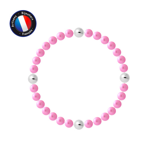 PERLINEA - Bracelet Porte Bonheur - Perle d'Eau Douce - Ronde 5-6 mm Rose Fushia