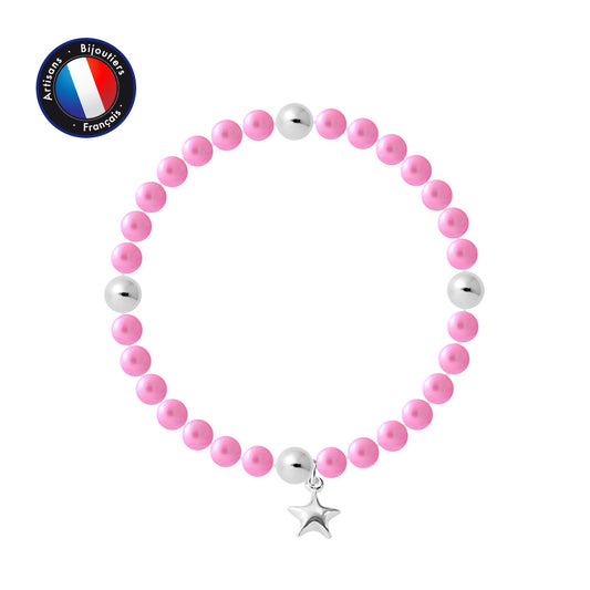 PERLINEA - Bracelet Porte Bonheur - Perle d'Eau Douce - Ronde 5-6 mm Rose Fushia