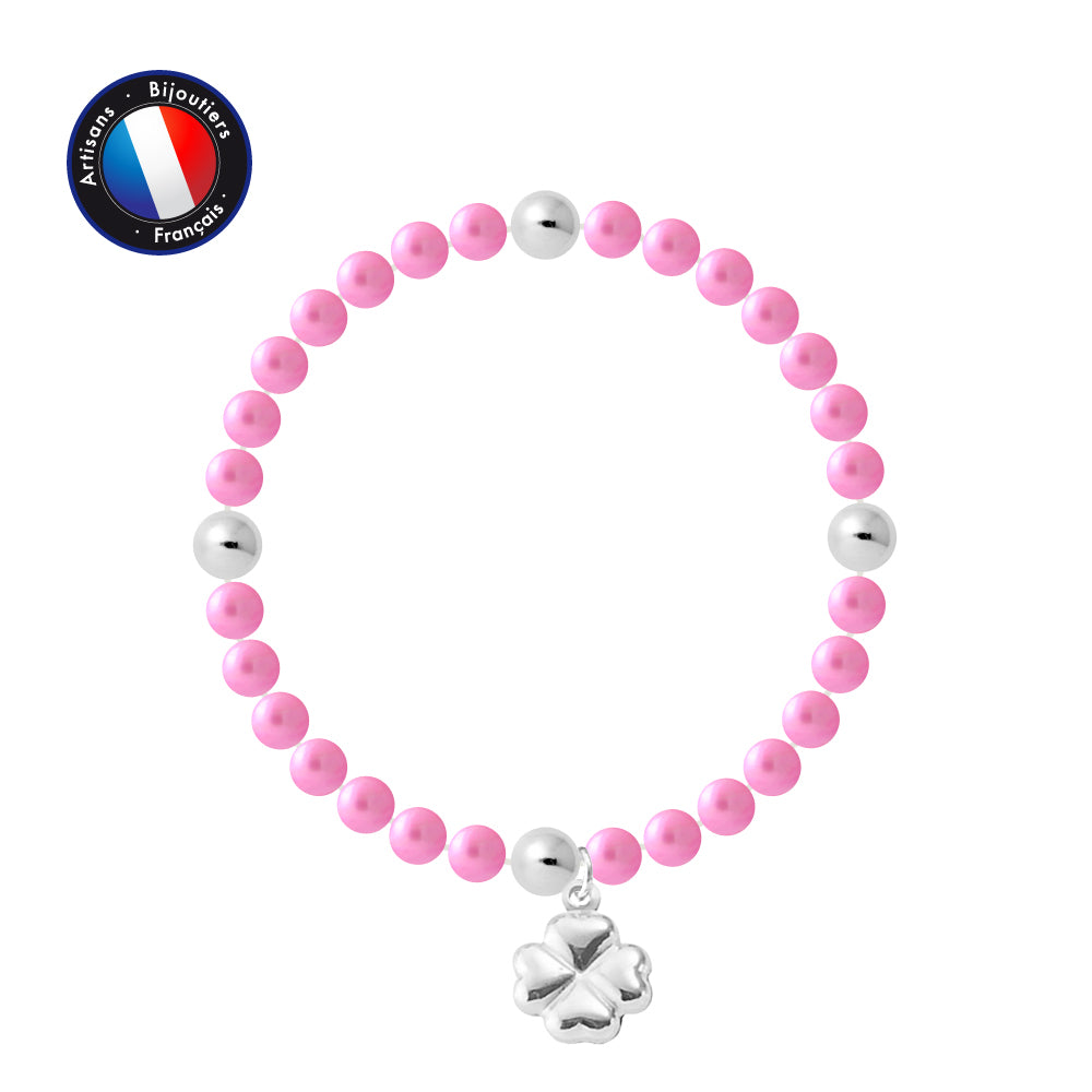 PERLINEA - Bracelet Porte Bonheur - Perle d'Eau Douce - Ronde 5-6 mm Rose Fushia