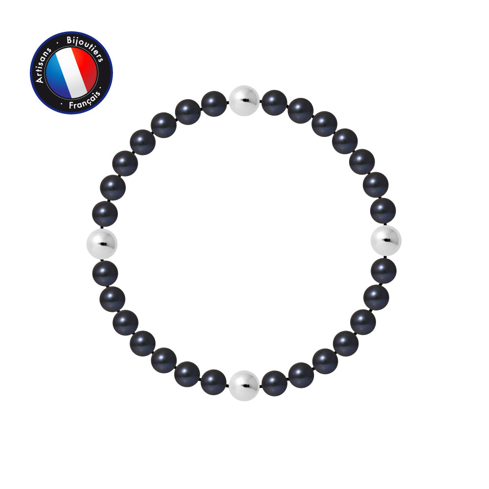 PERLINEA - Bracelet Porte Bonheur - Perle d'Eau Douce - Ronde 5-6 mm Black Tahiti