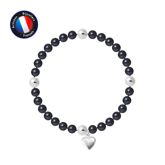 PERLINEA - Bracelet Porte Bonheur - Perle d'Eau Douce - Ronde 5-6 mm Black Tahiti