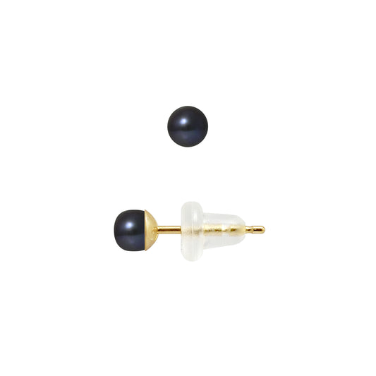 PERLINEA - Boucles d'Oreilles - Perles de Culture d'Eau Douce - Bouton Diamètre 3-4 mm Black Tahiti - Or Jaune