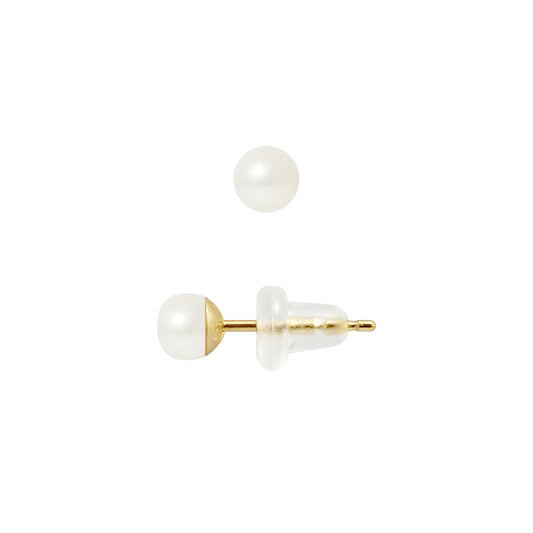 PERLINEA - Boucles d'Oreilles - Perles de Culture d'Eau Douce - Bouton Diamètre 4-5 mm Blanc - Or Jaune