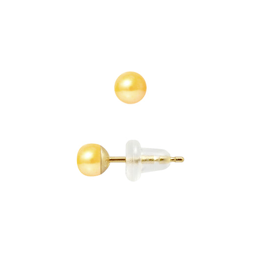 PERLINEA - Boucles d'Oreilles - Perles de Culture d'Eau Douce - Bouton Diamètre 4-5 mm Gold - Or Jaune