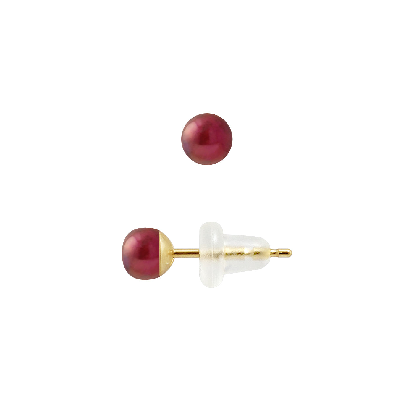 PERLINEA - Boucles d'Oreilles - Perles de Culture d'Eau Douce - Bouton Diamètre 4-5 mm Rouge Cerise - Or Jaune