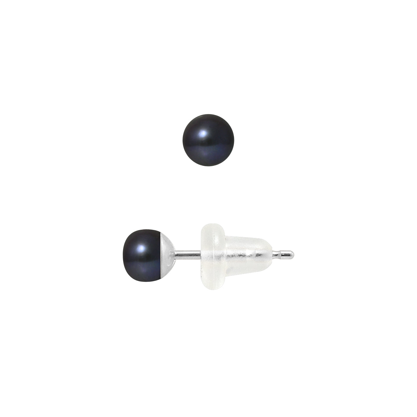 PERLINEA - Boucles d'Oreilles - Perles de Culture d'Eau Douce - Bouton Diamètre 4-5 mm Black Tahiti - Or Blanc