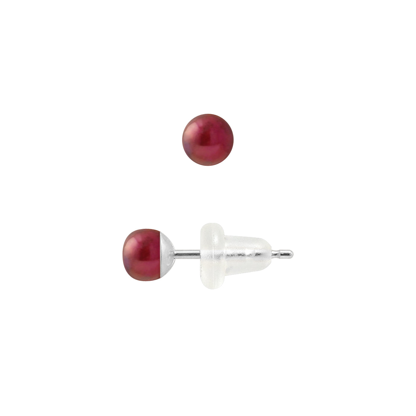 PERLINEA - Boucles d'Oreilles - Perles de Culture d'Eau Douce - Bouton Diamètre 4-5 mm Rouge Cerise - Or Blanc