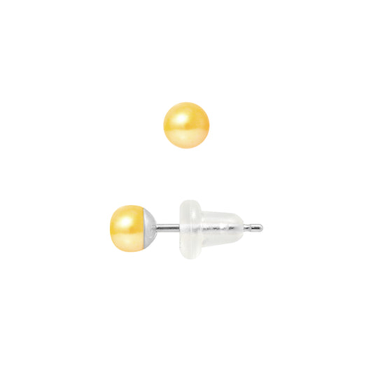 PERLINEA - Boucles d'Oreilles - Perles de Culture d'Eau Douce - Bouton Diamètre 4-5 mm Gold - Or Blanc