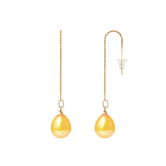 PERLINEA - Boucles d'Oreilles - Perles de Culture d'Eau Douce - Poire Diamètre 8-9 mm Gold - Or Jaune