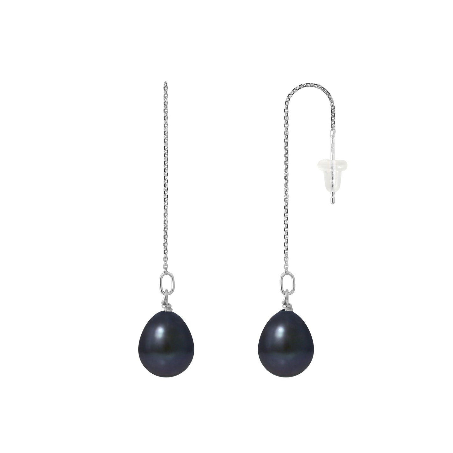 PERLINEA - Boucles d'Oreilles - Perles de Culture d'Eau Douce - Poire Diamètre 8-9 mm Black Tahiti - Or Blanc