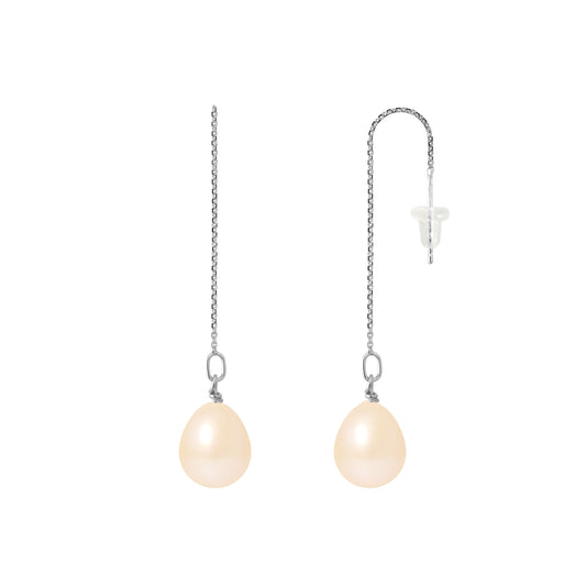 PERLINEA - Boucles d'Oreilles - Perles de Culture d'Eau Douce - Poire Diamètre 8-9 mm Rose - Or Blanc