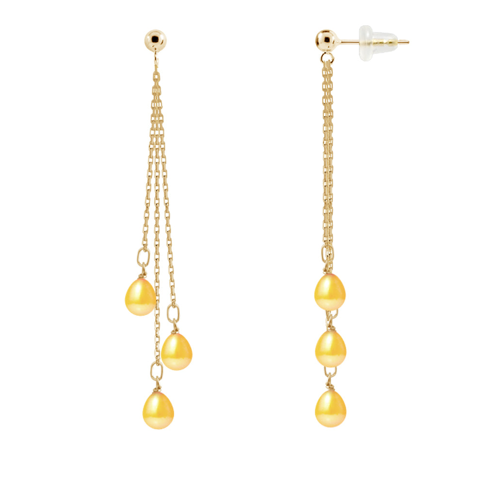 PERLINEA - Boucles d'Oreilles - Perles de Culture d'Eau Douce - Poire Diamètre 5-6 mm Gold - Or Jaune