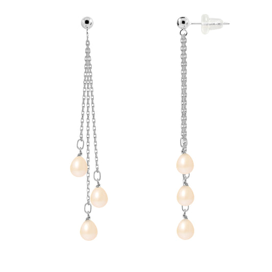 PERLINEA - Boucles d'Oreilles - Perles de Culture d'Eau Douce - Poire Diamètre 5-6 mm Rose - Or Blanc