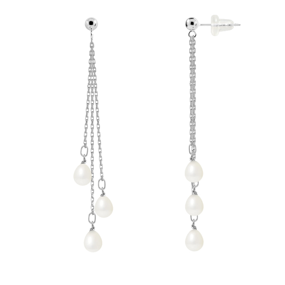 PERLINEA - Boucles d'Oreilles - Perles de Culture d'Eau Douce - Poire Diamètre 5-6 mm Blanc - Or Blanc