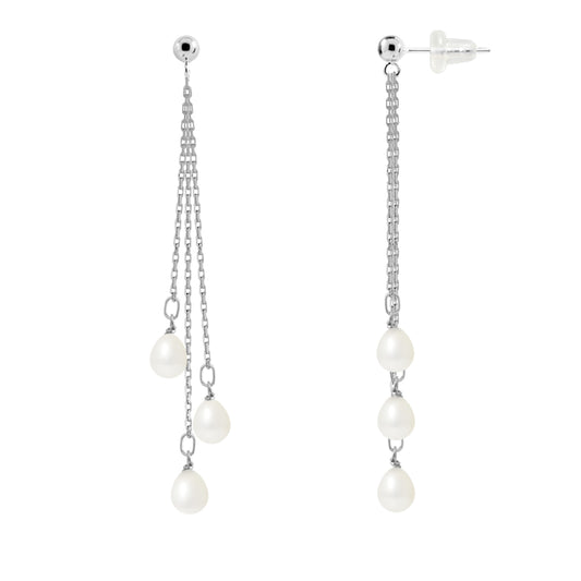 PERLINEA - Boucles d'Oreilles - Perles de Culture d'Eau Douce - Poire Diamètre 5-6 mm Blanc - Or Blanc