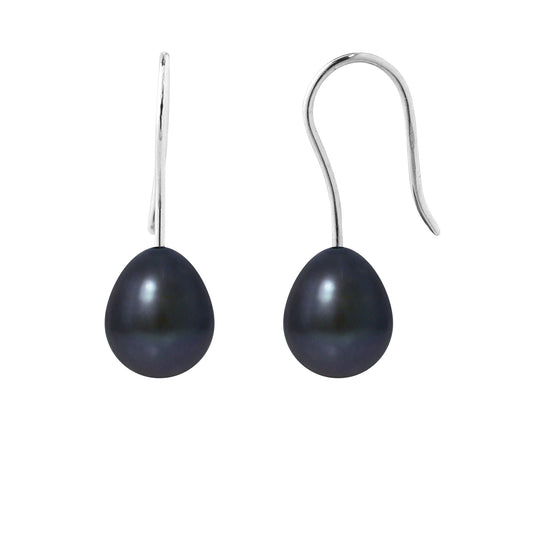 PERLINEA - Boucles d'oreilles - Perles de Culture d'Eau Douce - Poire Diamètre 7-8 mm - Black Tahiti