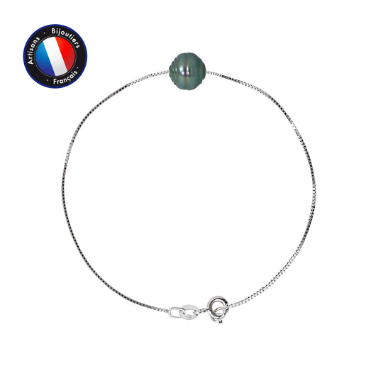 PERLINEA - Bracelet - Perle de Culture de Tahiti- Ronde 9-10 mm - Argent 925 Millièmes