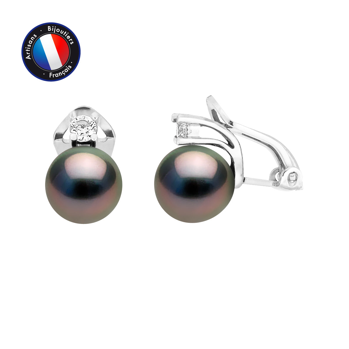 PERLINEA - Boucles d'Oreilles - Perles de Culture de Tahiti - Ovale Diamètre 8-9 mm - Argent 925 Millièmes