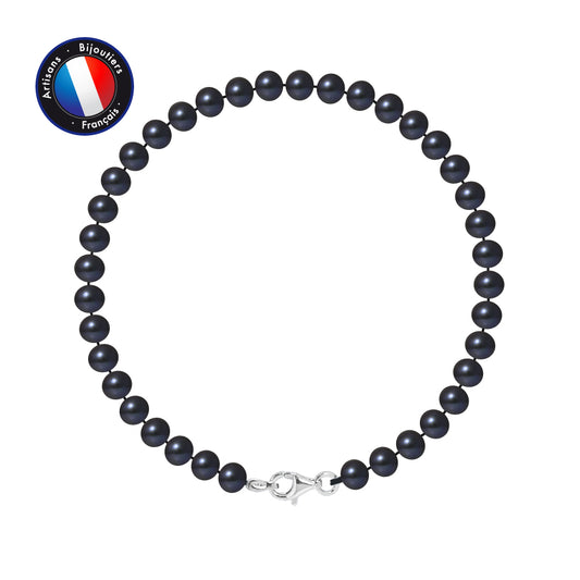 PERLINEA - Bracelet - Perles de Culture d'Eau Douce - Semi Ronde 5-6 mm Black Tahiti - Argent 925 Millièmes