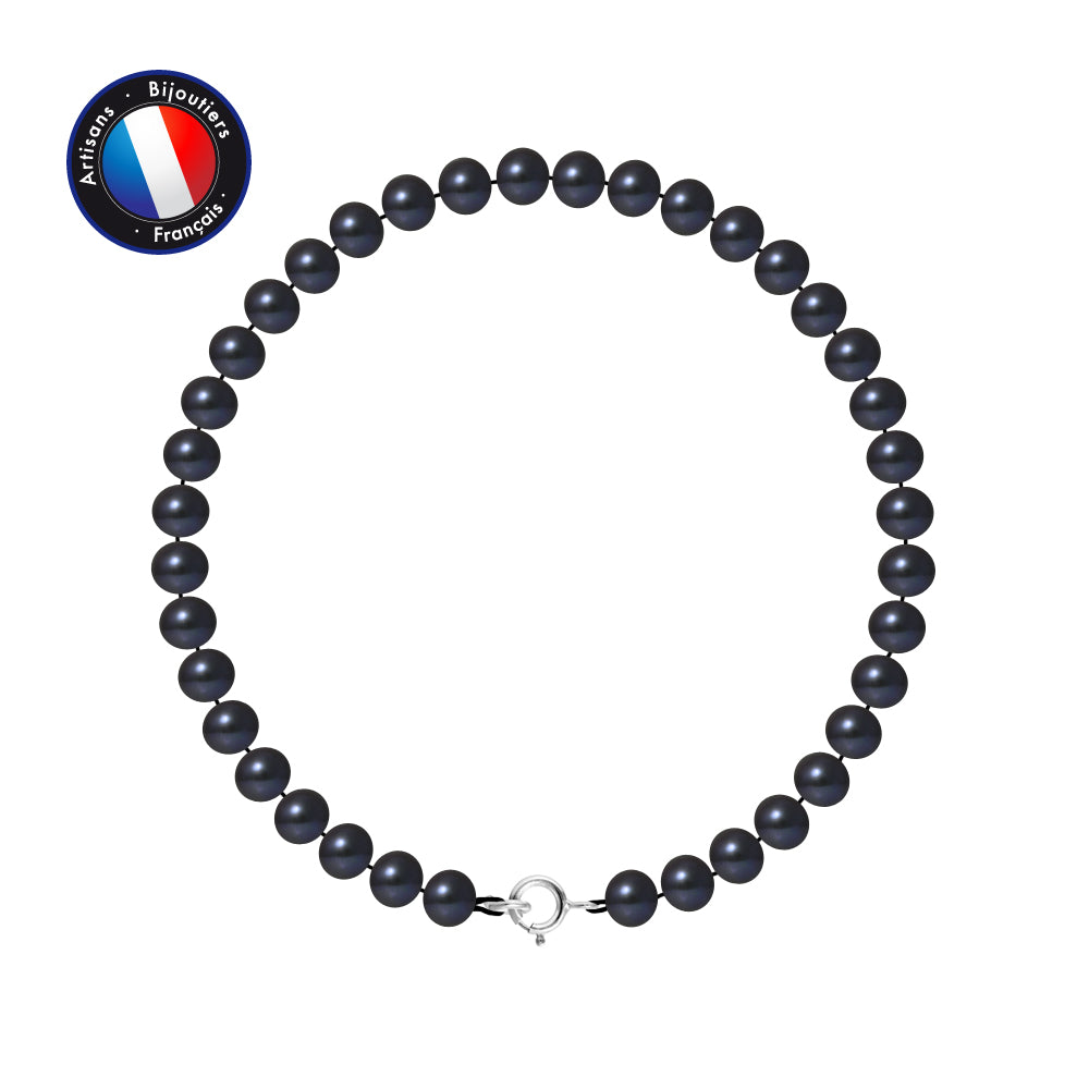 PERLINEA - Bracelet - Perles de Culture d'Eau Douce - Semi Ronde 5-6 mm Black Tahiti - Argent 925 Millièmes