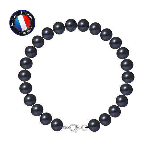 PERLINEA - Bracelet - Perles de Culture d'Eau Douce - Semi Ronde 8-9 mm Black Tahiti - Argent 925 Millièmes