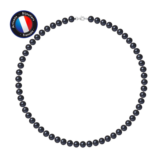 PERLINEA - Collier - Perle d'Eau Douce - Semi Ronde 7-8 mm Black Tahiti