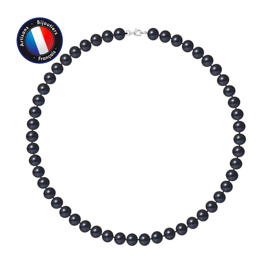 PERLINEA - Collier - Perle d'Eau Douce - Semi Ronde 8-9 mm Black Tahiti