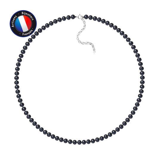 PERLINEA - Collier - Perle d'Eau Douce - Semi Ronde 5-6 mm Black Tahiti