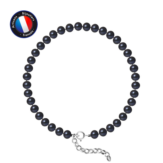 PERLINEA - Bracelet - Perles de Culture d'Eau Douce - Semi Ronde 5-6 mm Black Tahiti - Argent 925 Millièmes