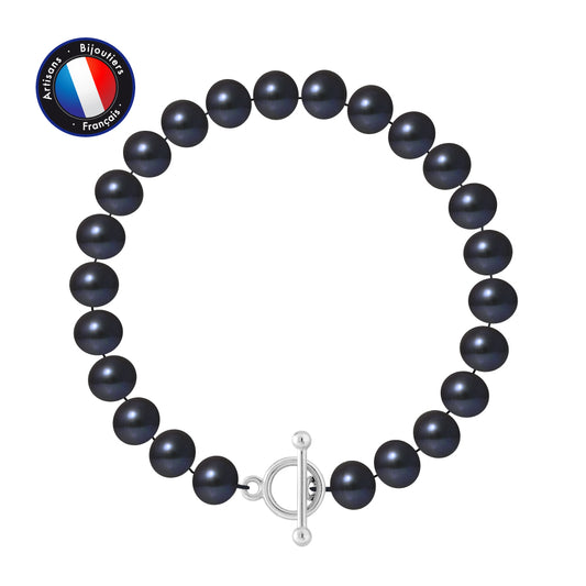 PERLINEA - Bracelet - Perles de Culture d'Eau Douce - Semi Ronde 8-9 mm Black Tahiti - Argent 925 Millièmes