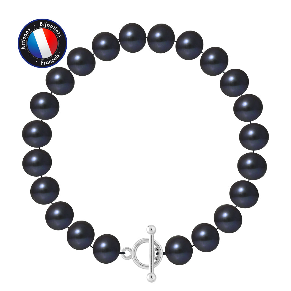 PERLINEA - Bracelet - Perles de Culture d'Eau Douce - Semi Ronde 9-10 mm Black Tahiti - Argent 925 Millièmes