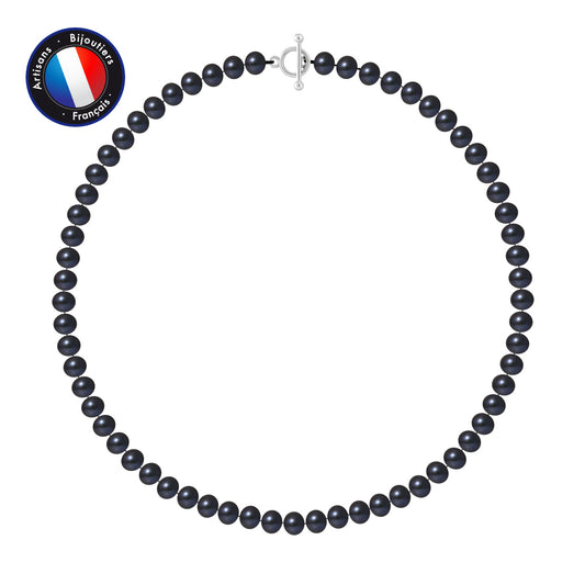 PERLINEA - Collier - Perle d'Eau Douce - Semi Ronde 7-8 mm Black Tahiti