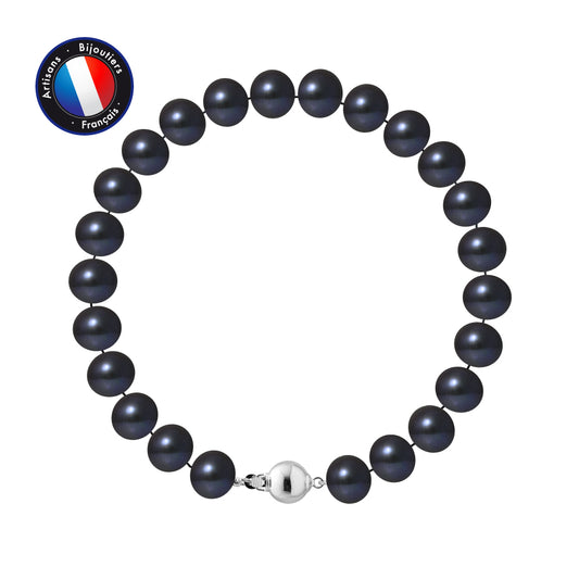 PERLINEA - Bracelet - Perles de Culture d'Eau Douce - Semi Ronde 8-9 mm Black Tahiti - Argent 925 Millièmes