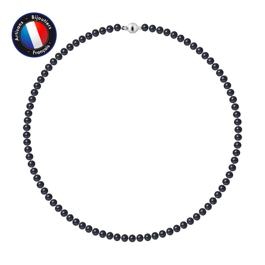 PERLINEA - Collier - Perle d'Eau Douce - Semi Ronde 5-6 mm Black Tahiti