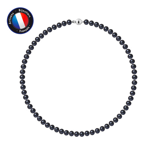 PERLINEA - Collier - Perle d'Eau Douce - Semi Ronde 6-7 mm Black Tahiti