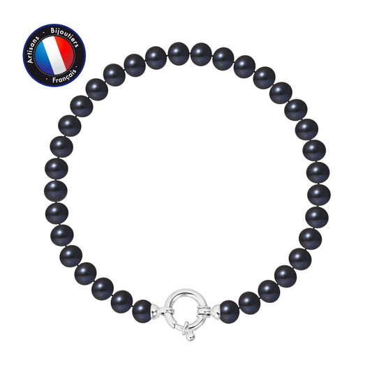 PERLINEA - Bracelet - Perles de Culture d'Eau Douce - Semi Ronde 6-7 mm Black Tahiti - Argent 925 Millièmes