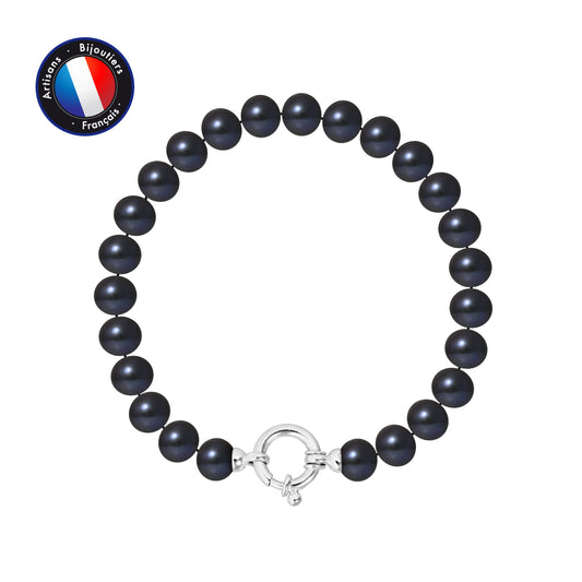 PERLINEA - Bracelet - Perles de Culture d'Eau Douce - Semi Ronde 7-8 mm Black Tahiti - Argent 925 Millièmes