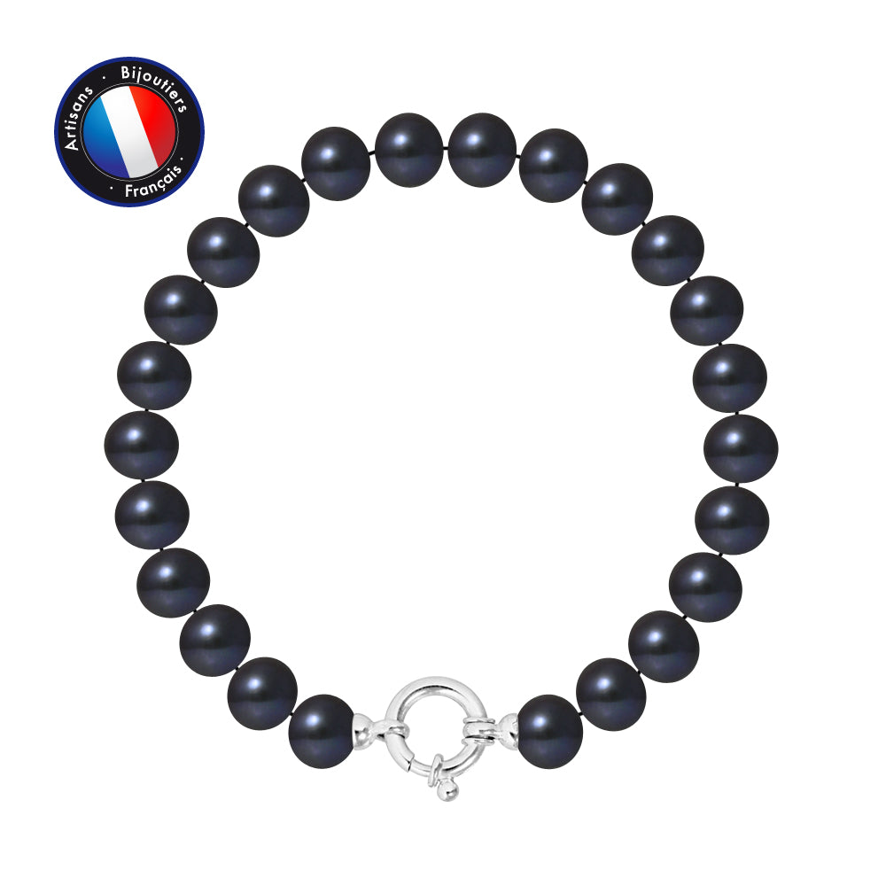 PERLINEA - Bracelet - Perles de Culture d'Eau Douce - Semi Ronde 8-9 mm Black Tahiti - Argent 925 Millièmes