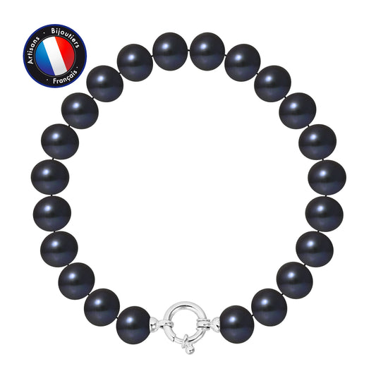 PERLINEA - Bracelet - Perles de Culture d'Eau Douce - Semi Ronde 9-10 mm Black Tahiti - Argent 925 Millièmes