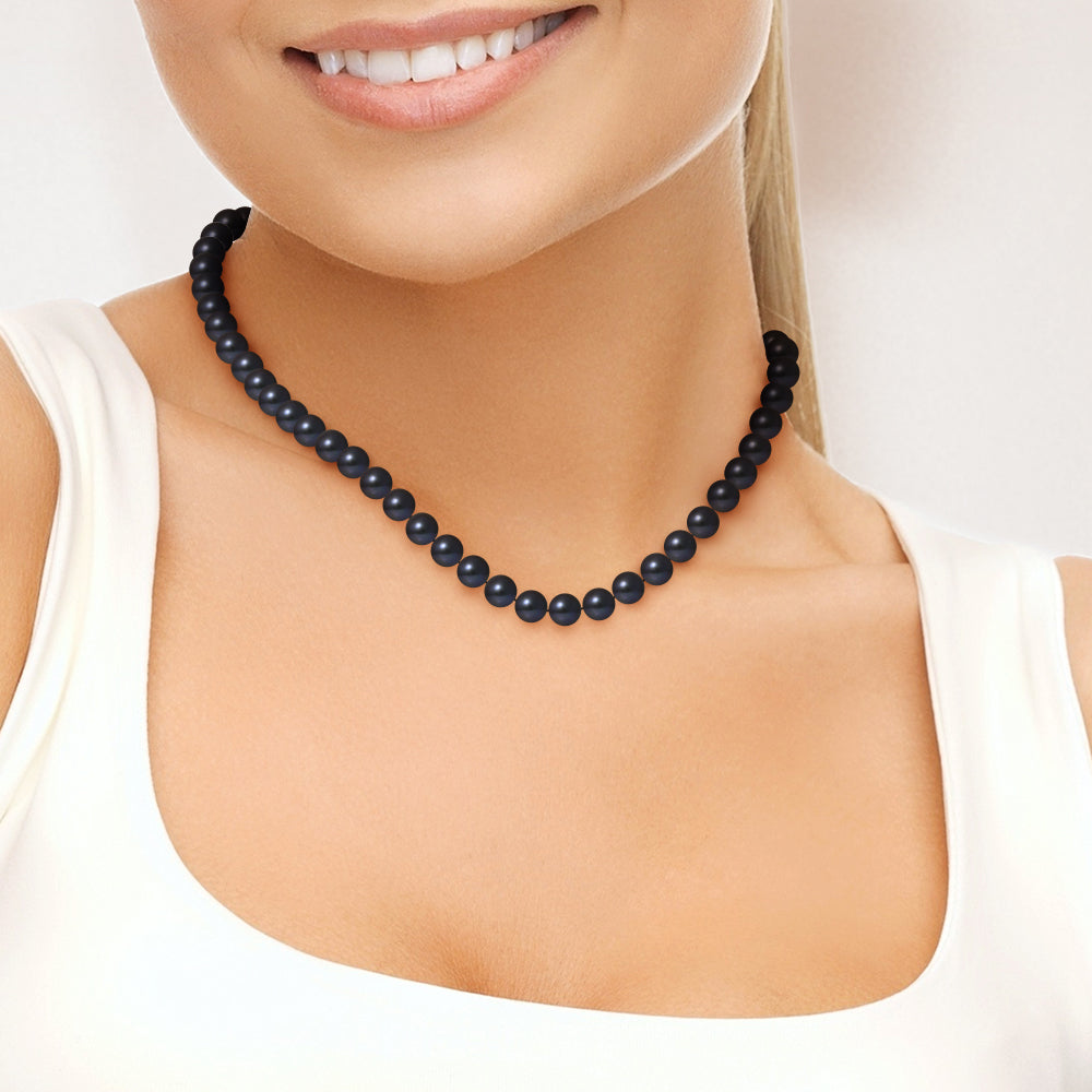 PERLINEA - Collier - Perle d'Eau Douce - Semi Ronde 8-9 mm Black Tahiti