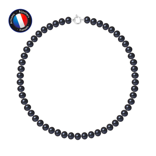 PERLINEA - Collier - Perle d'Eau Douce - Semi Ronde 9-10 mm Black Tahiti