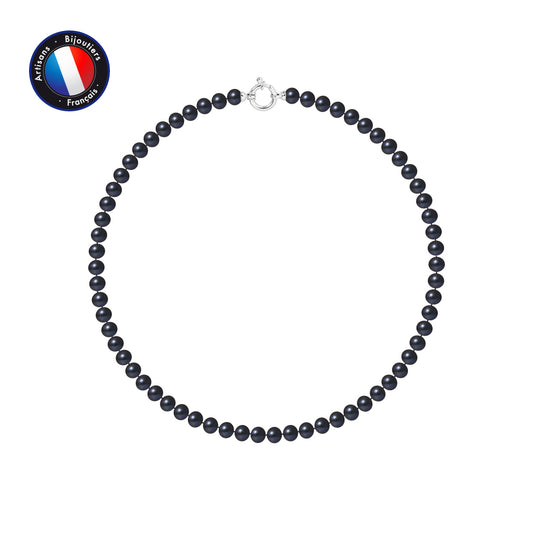 PERLINEA - Collier - Perle d'Eau Douce - Semi Ronde 6-7 mm Black Tahiti